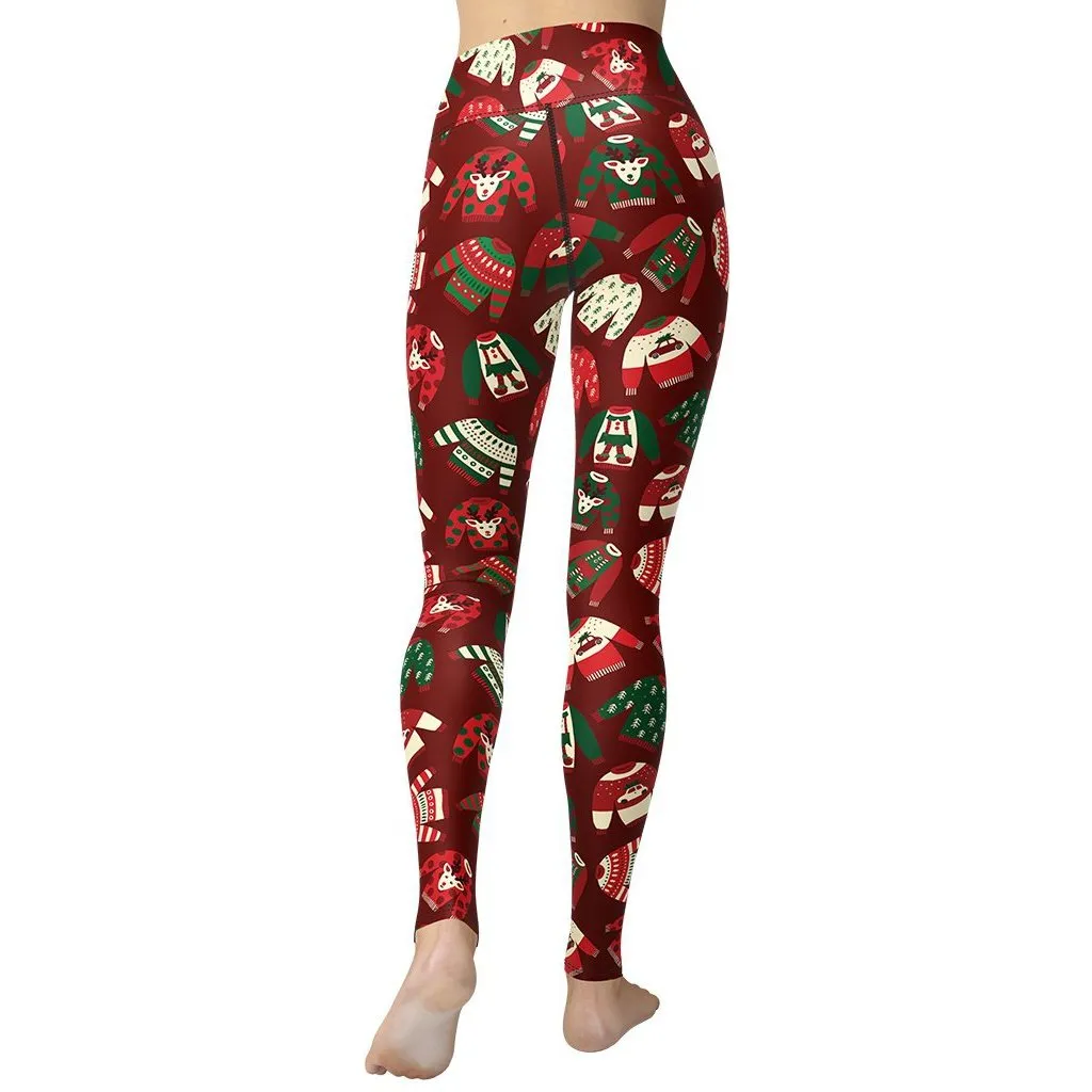 Ugly Christmas Sweater Pattern Yoga Leggings