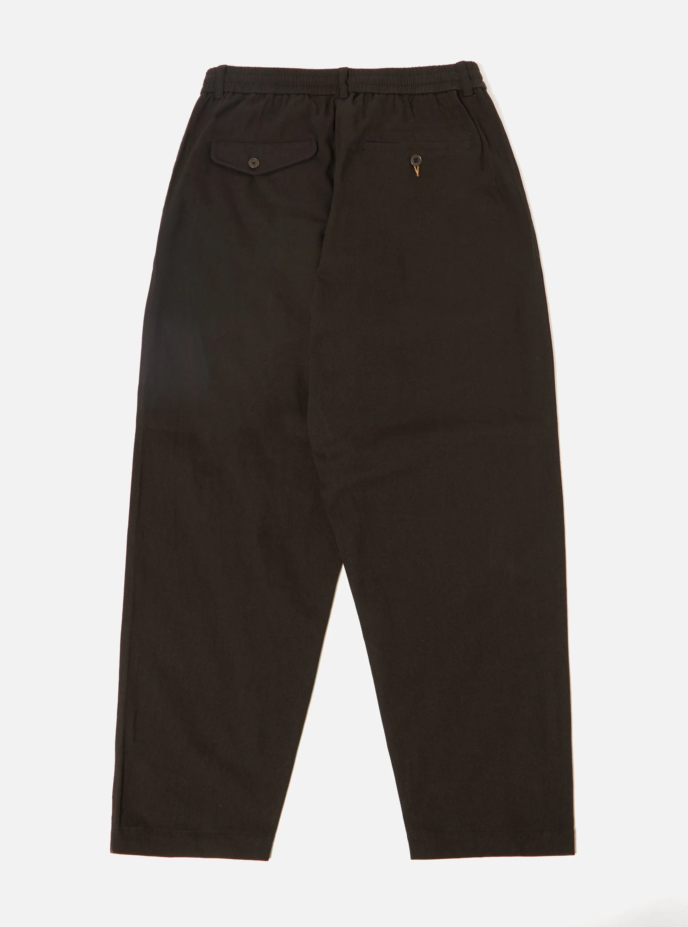 Universal Works Pleated Track Pant in Black Winter Twill