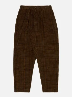 Universal Works Pleated Track Pant in Brown Check Cord Seersucker