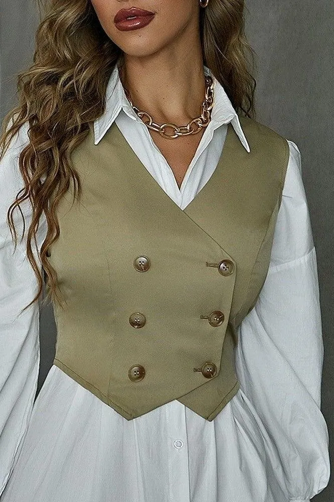 V-neck double-breasted retro fashion vest