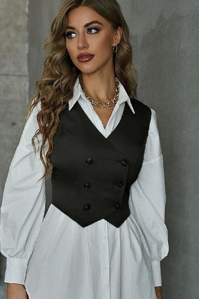 V-neck double-breasted retro fashion vest