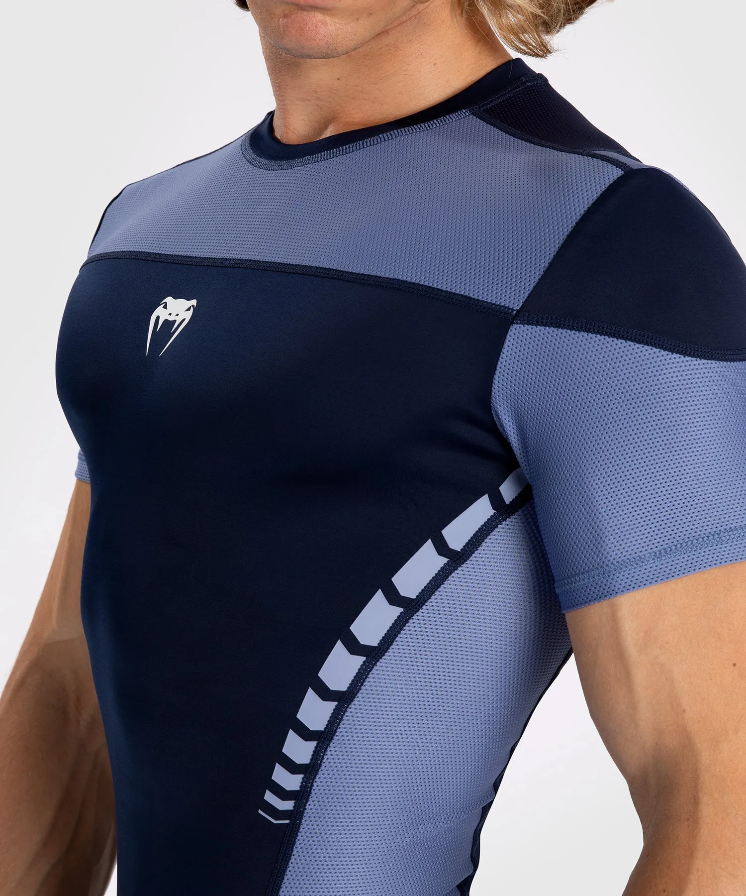 Venum Tempest Men's Short Sleeve Rashguard - Navy Blue/Blue