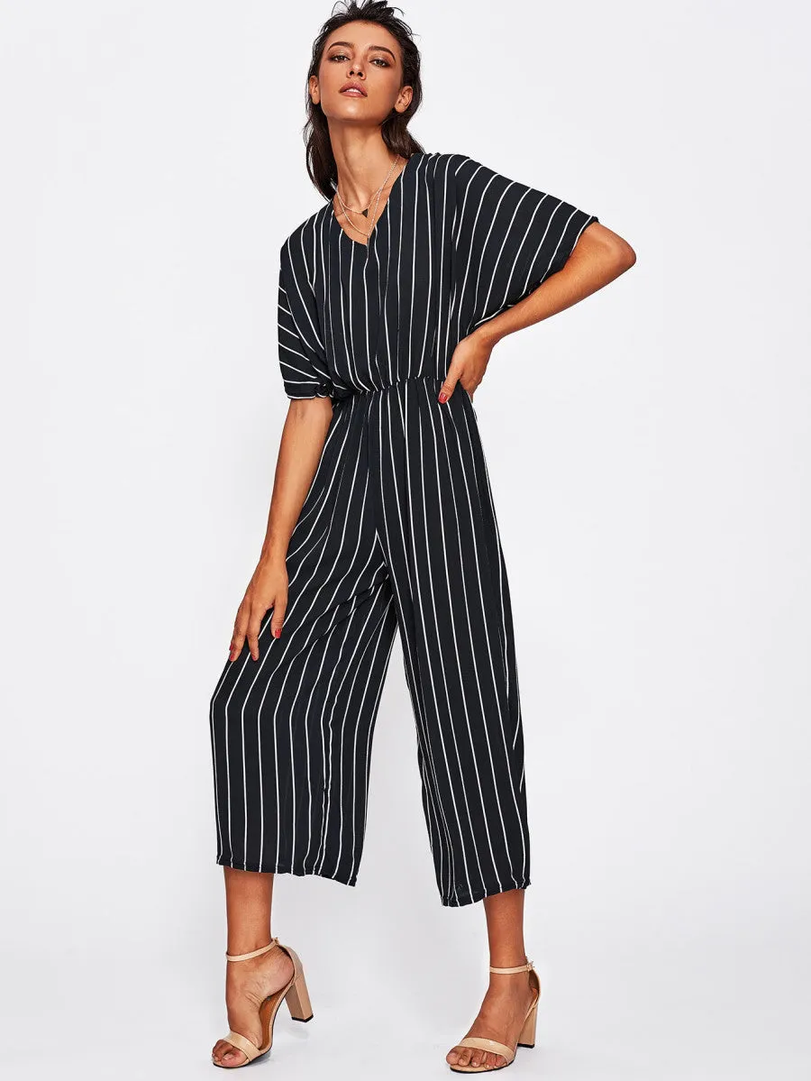 Vertical-Striped Wide Leg Jumpsuit