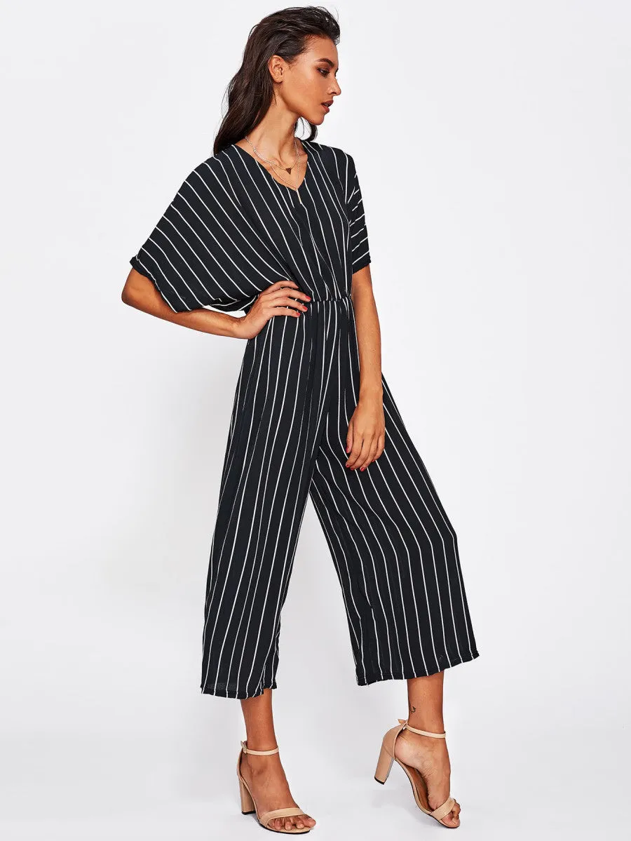 Vertical-Striped Wide Leg Jumpsuit