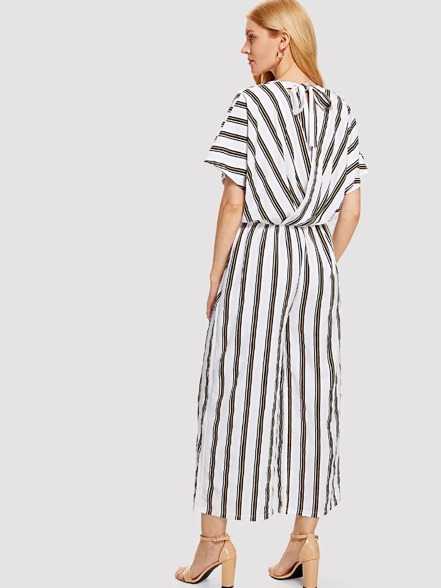 Vertical-Striped Wide Leg Jumpsuit