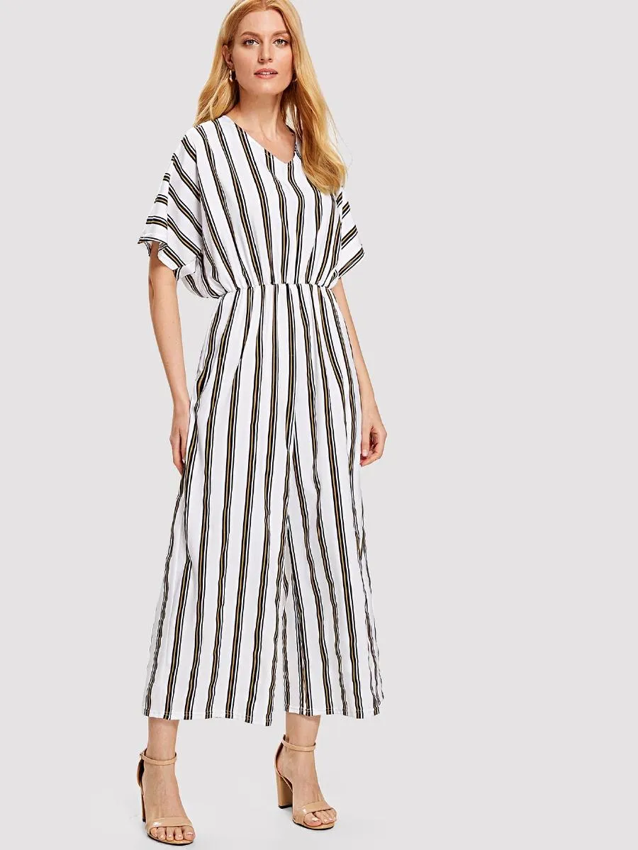 Vertical-Striped Wide Leg Jumpsuit