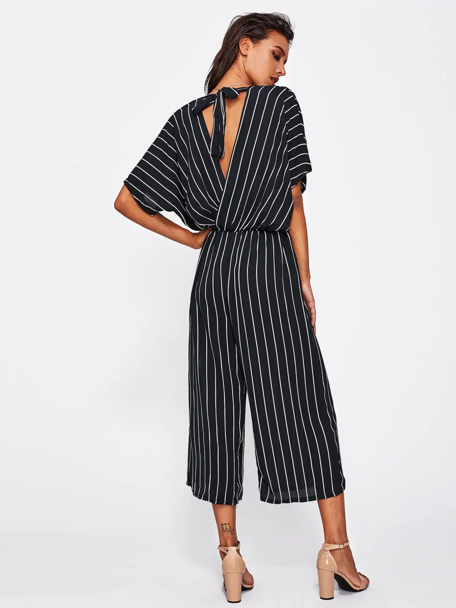 Vertical-Striped Wide Leg Jumpsuit