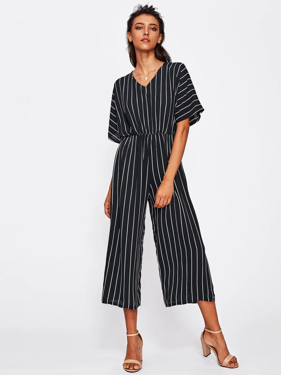 Vertical-Striped Wide Leg Jumpsuit