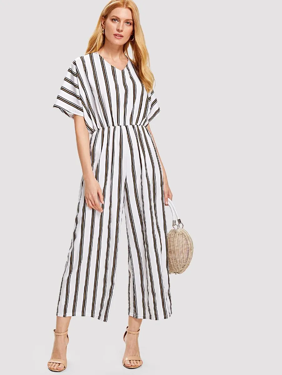 Vertical-Striped Wide Leg Jumpsuit