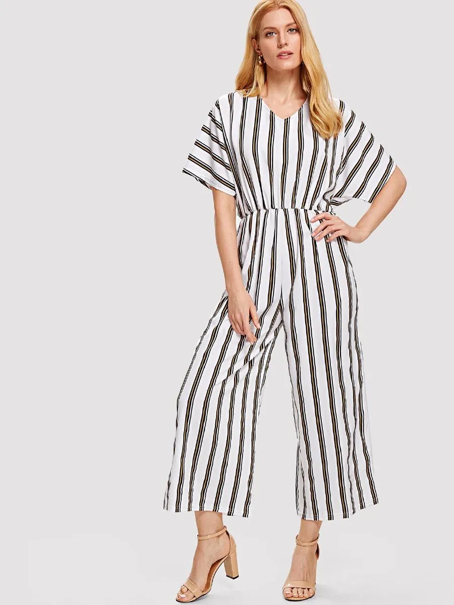 Vertical-Striped Wide Leg Jumpsuit