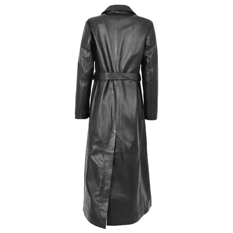 Victorian Four Button Full Length Fashion Coat Leather Black Long Jacket Womens