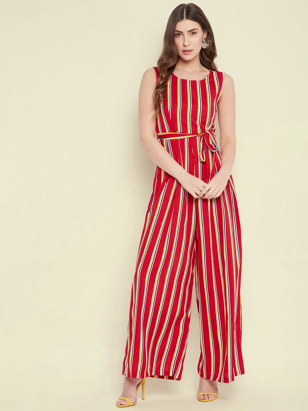 Waist-Tie Full Length Palazzo Jumpsuit