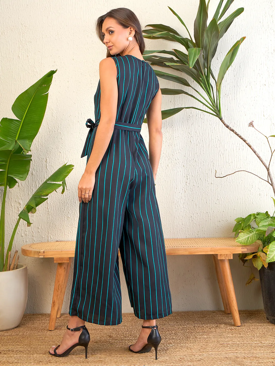 Waist-Tie Full Length Palazzo Jumpsuit