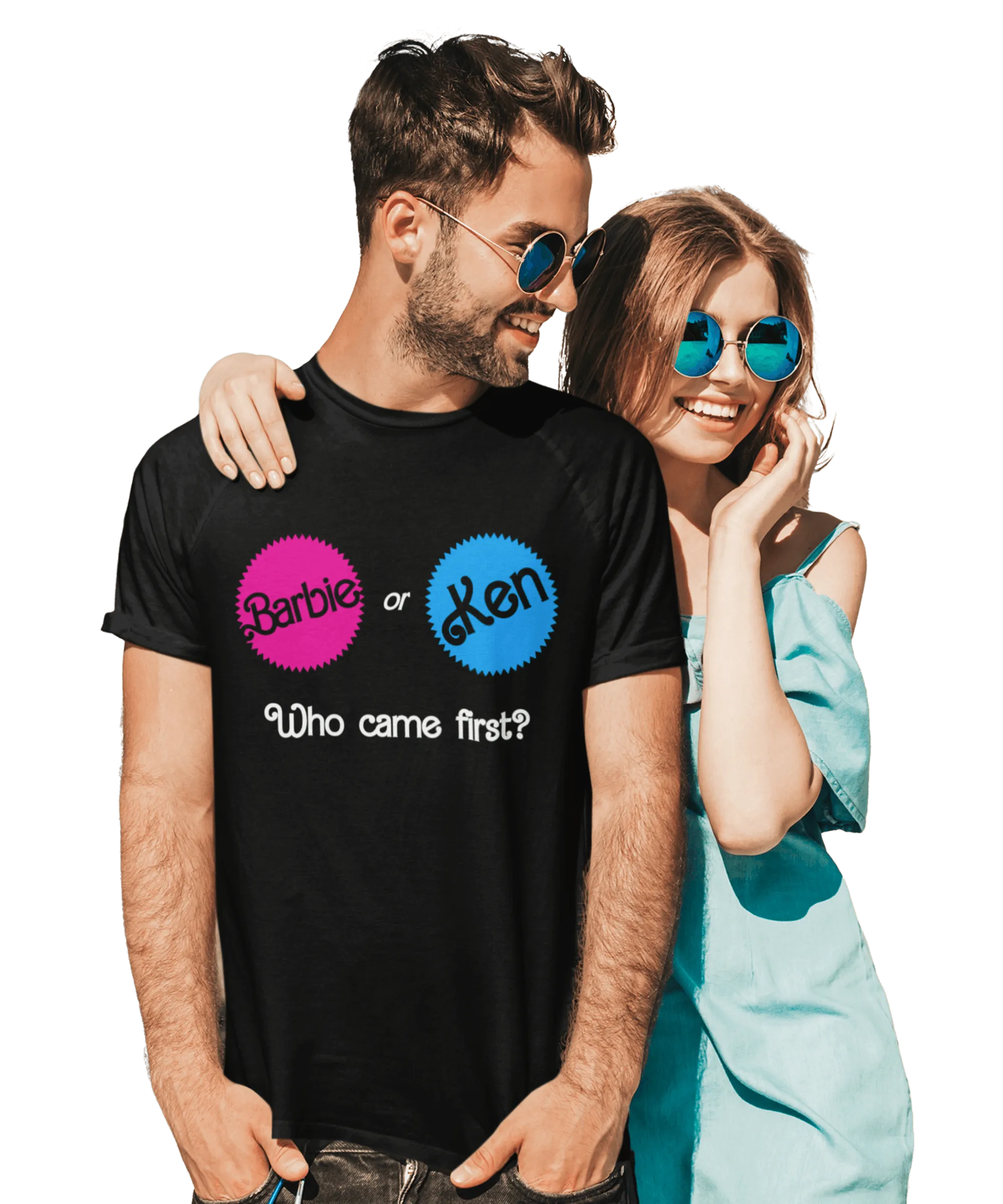 Who Came First Barbie Or Ken Adult Unisex Black or White T-Shirt