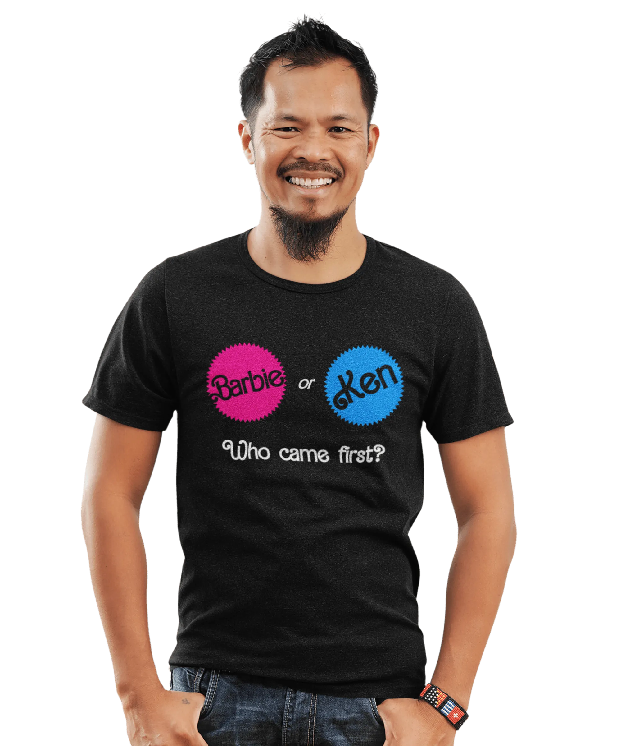 Who Came First Barbie Or Ken Adult Unisex Black or White T-Shirt