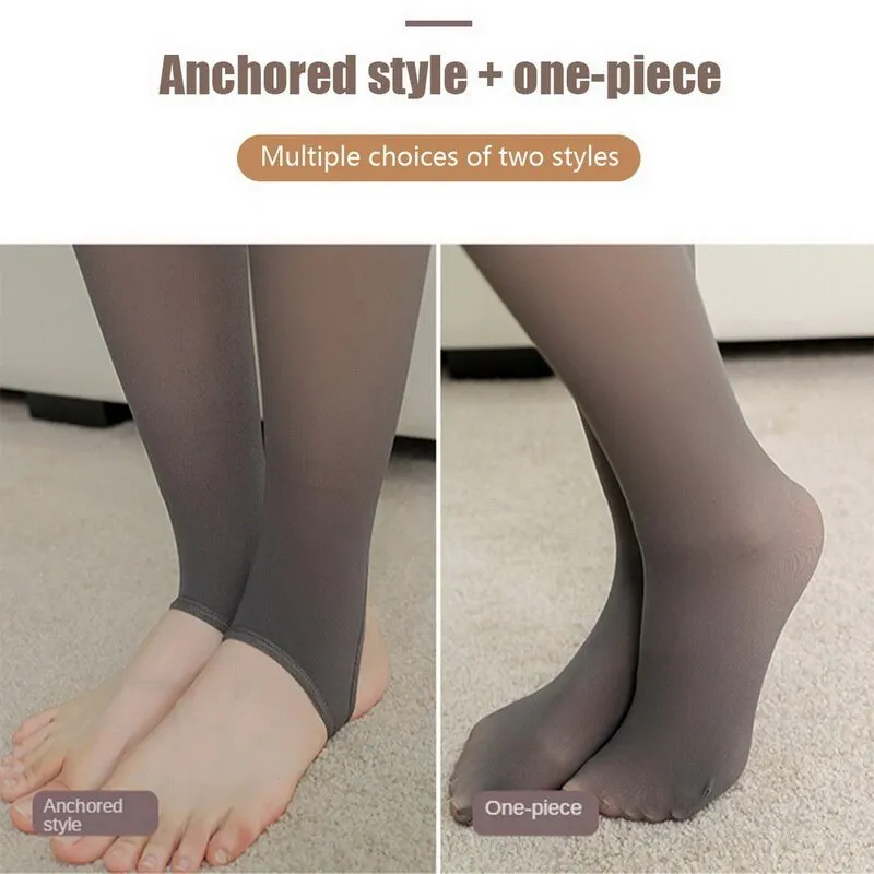 Women Winter Warm Fleece Leggings - High Waist Thermal Tights, Stockings for Women, Ladies with Fake Translucent Pantyhose