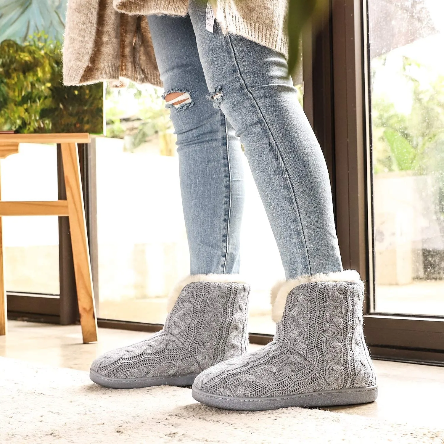 Women's Cosy Cable Knit Memory Foam Slipper Boots