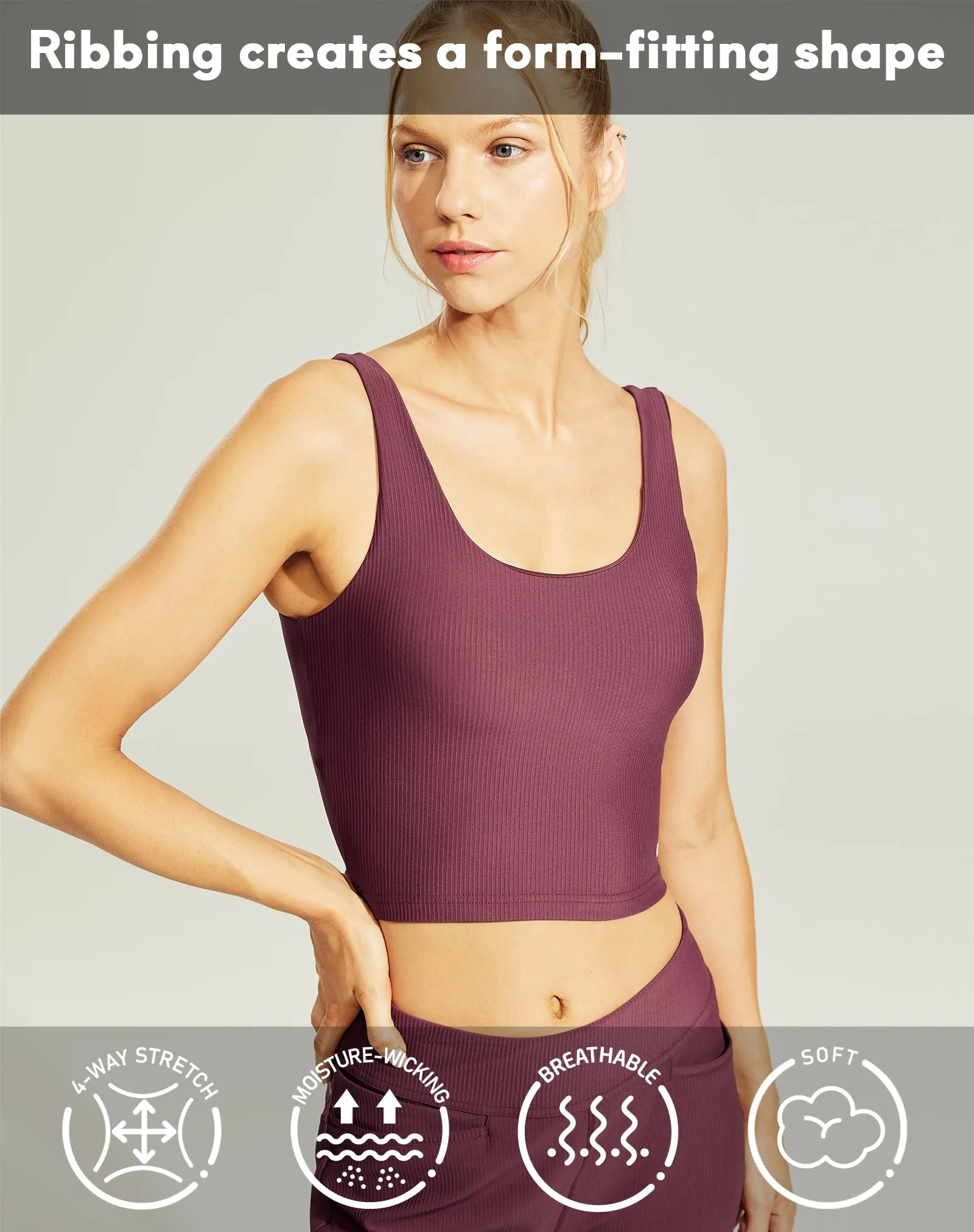 Women's Crop Tank Sports Bra Padded Athletic Yoga Top