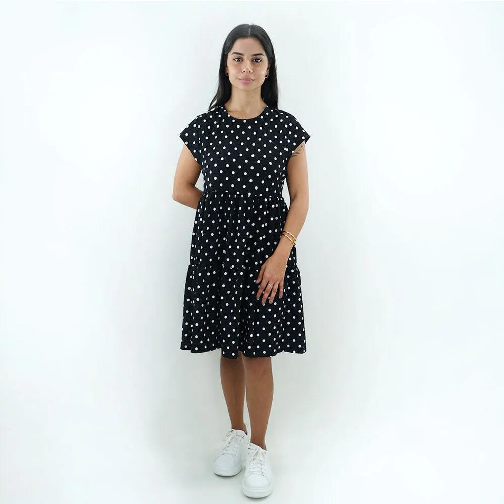 Women's Open Back Polka Dots Dress,Black