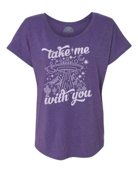 Women's Take Me With You Alien UFO Scoop Neck T-Shirt