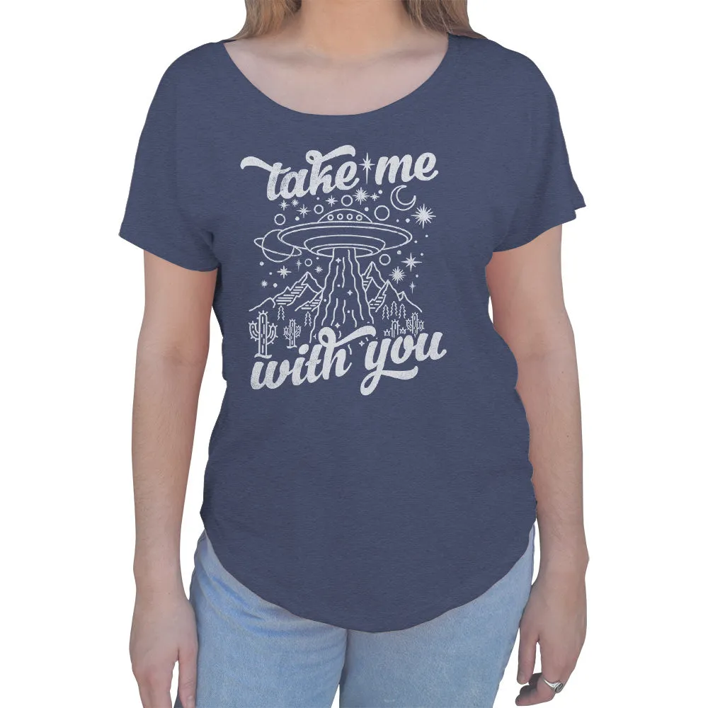 Women's Take Me With You Alien UFO Scoop Neck T-Shirt