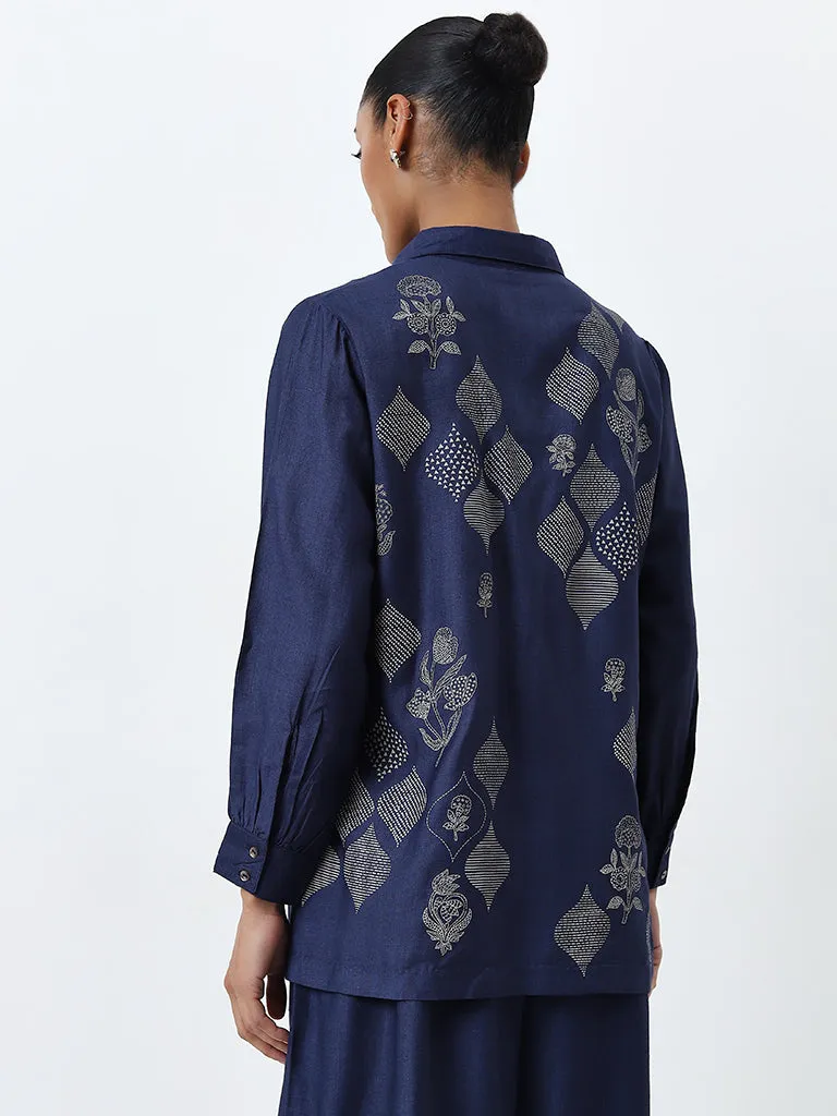 Zuba Blue Floral Motif Straight Tunic